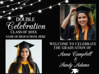 Black Double Graduation Welcome Sign | Editable Yard Display Template Yard Sign Sinal de jardim